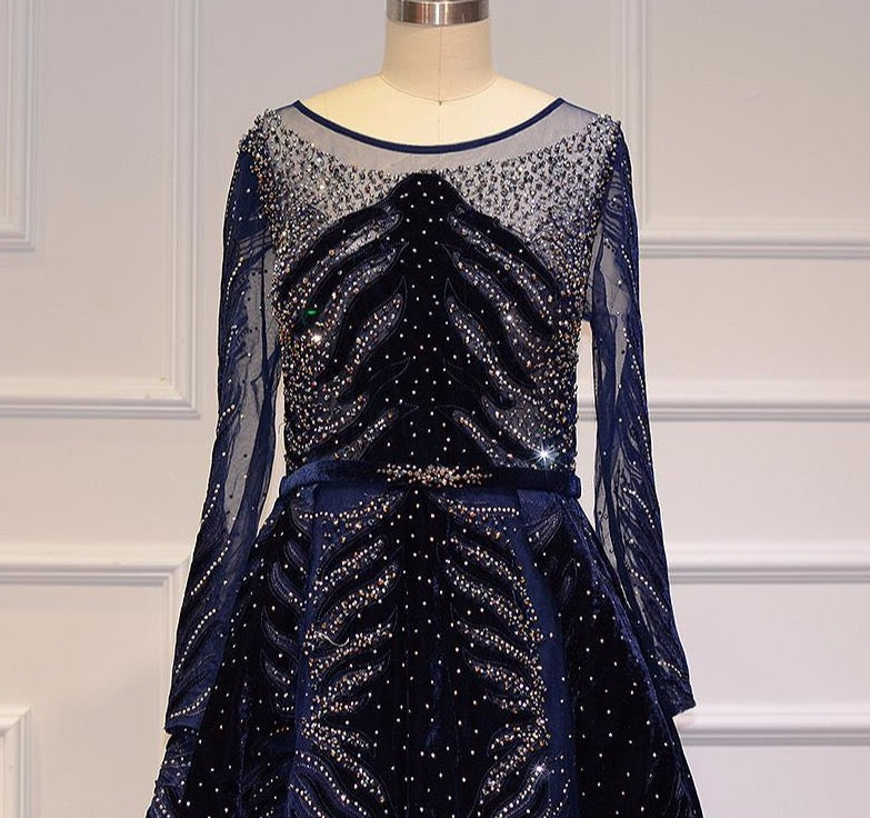 Muslim Luxury Navy Blue Evening Dresses 2020 Long Sleeves  Mermaid Dress With Skirt Sexy Formal Dress - LiveTrendsX