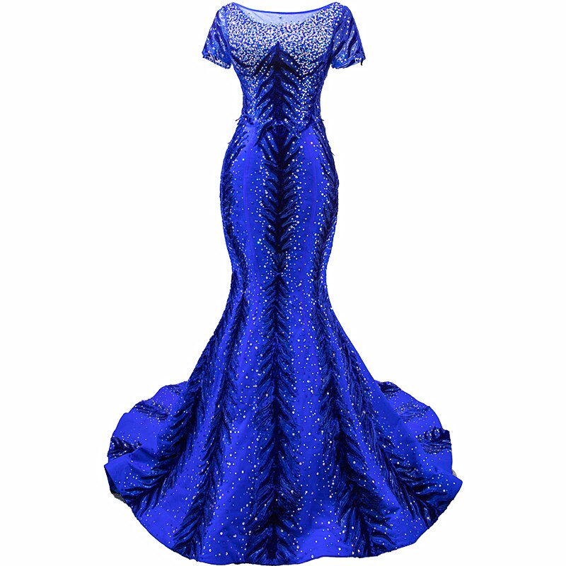 Removable Royal Blue Sparkle Glitter Sequined Evening Dresses Long Mermaid Luxury Dress Dubai Saudi Arabia Formal Prom Gown Robe - LiveTrendsX