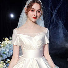 Load image into Gallery viewer, Best France Satin Ball Gown Wedding Dress With Chapel Train  Vestido Noiva Short Sleeve Wedding Gowns - LiveTrendsX
