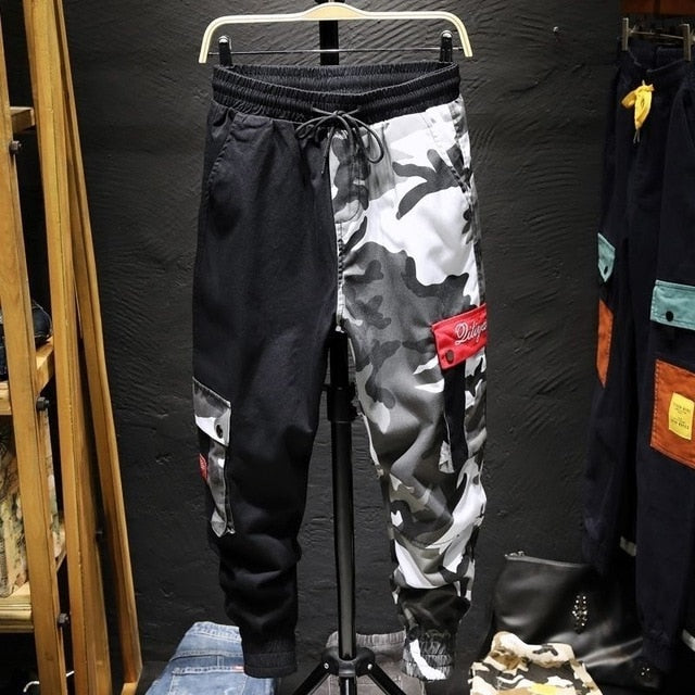 Cargo Pants Camouflage Men Patchwork Hip hop Loose Joggers Pocket Streetwear Ankle length Trousers Techwear - LiveTrendsX