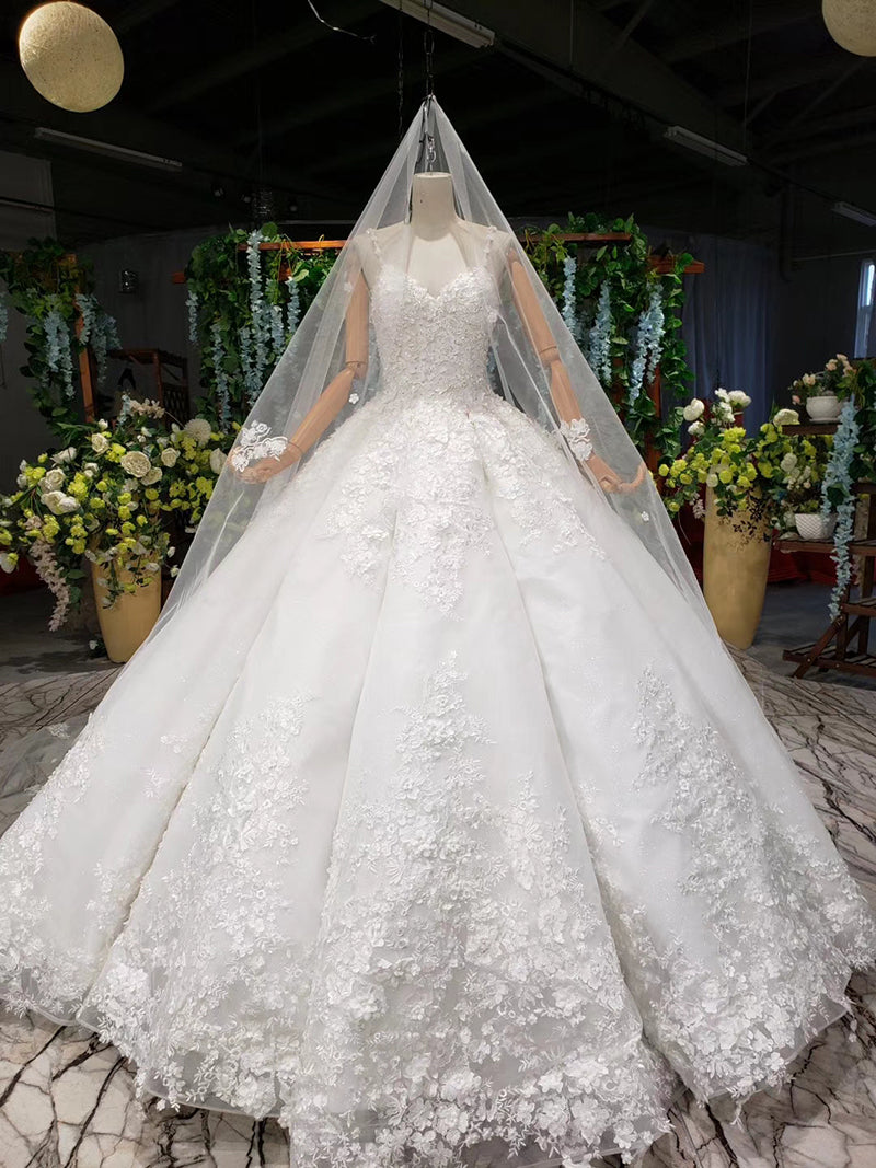 like white wedding dresses with bridal veil v neck sleeveless spaghetti appliques wedding gowns floor length - LiveTrendsX