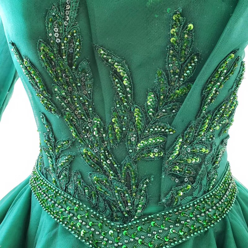 green evening dress long muslim women long sleeve special o-neck formal dress with veil color bridal dress - LiveTrendsX