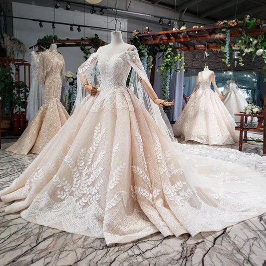 ball gown bride dresses with cape champagne pattern spaghetti straps wedding dress gown with shawl свадебное платье 2020 - LiveTrendsX