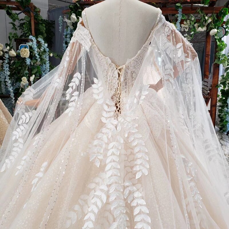 ball gown bride dresses with cape champagne pattern spaghetti straps wedding dress gown with shawl свадебное платье 2020 - LiveTrendsX