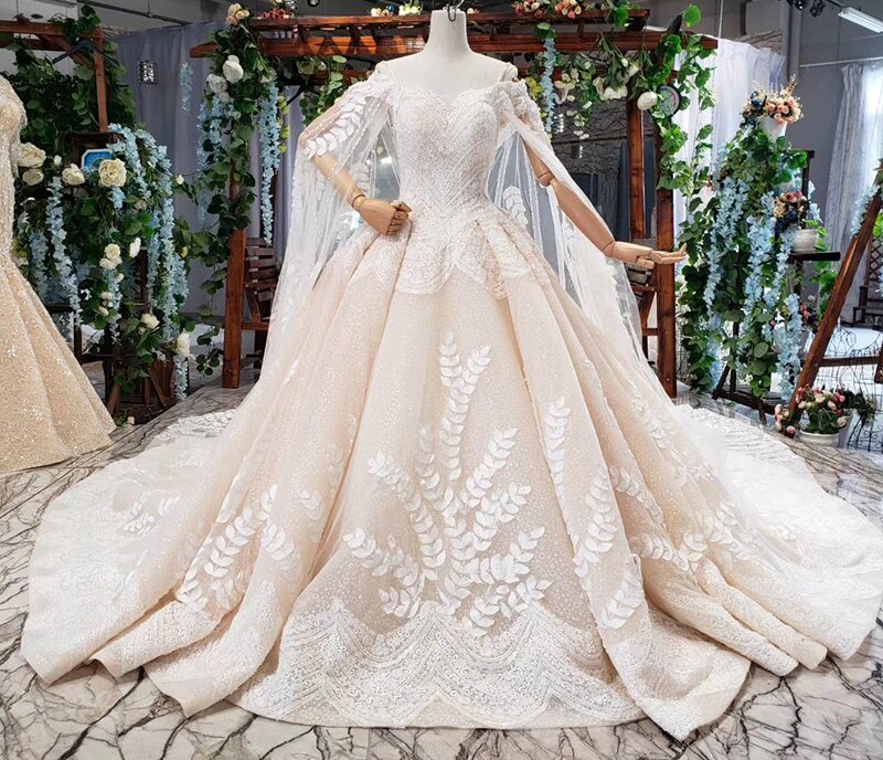 ball gown bride dresses with cape champagne pattern spaghetti straps wedding dress gown with shawl свадебное платье 2020 - LiveTrendsX