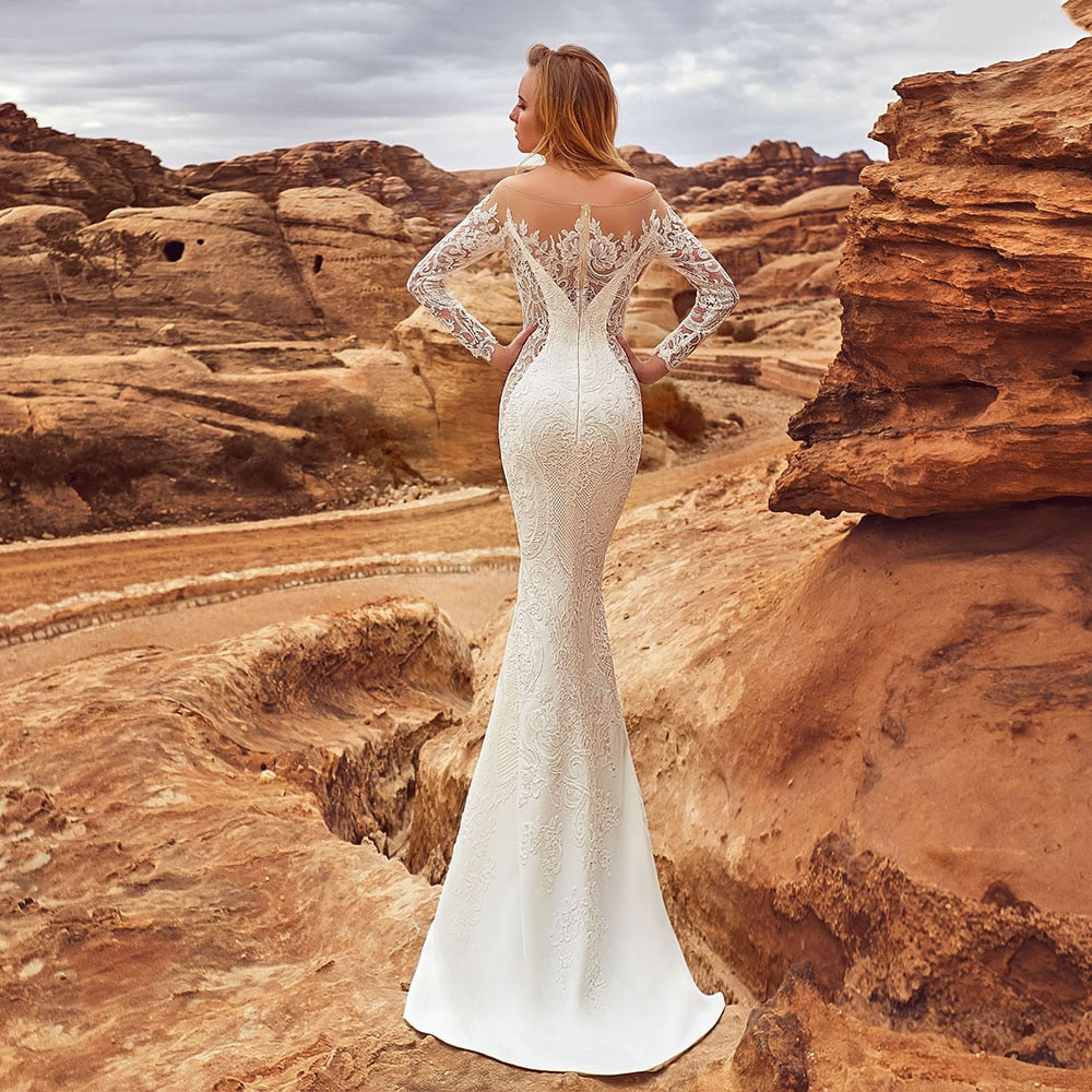 Long Sleeve Lace Mermaid Wedding Dresses With Removable Tail Vestido De Novia Sirena Wedding Gowns - LiveTrendsX