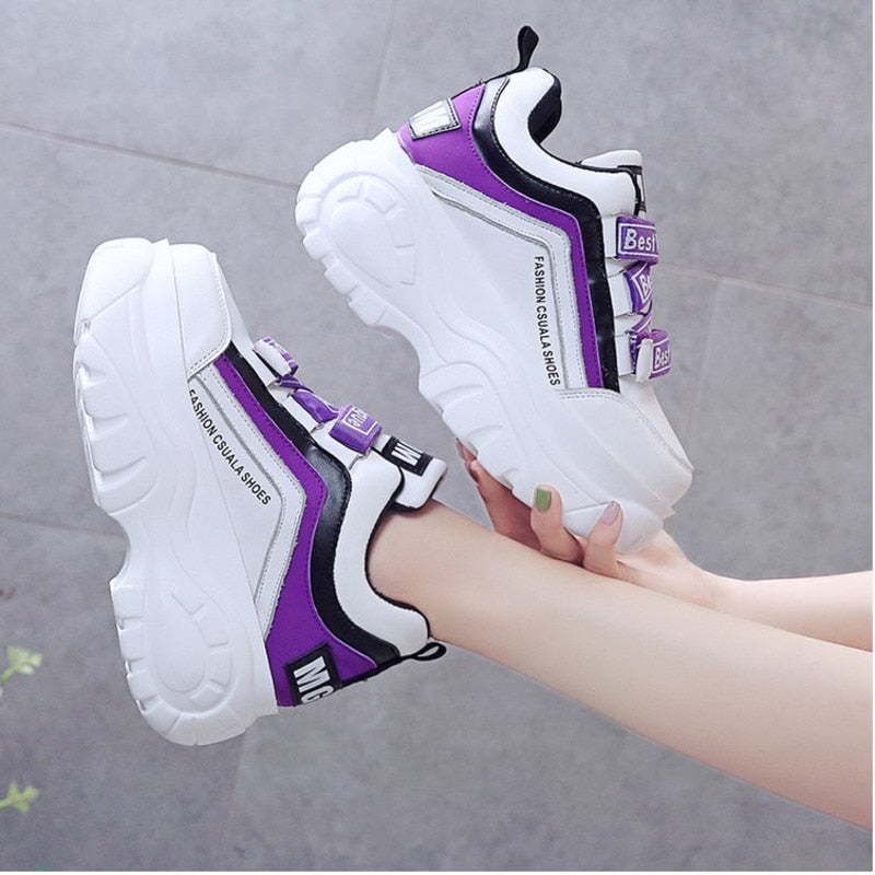 Women Chunky Sneakers  Fashion Platform Sneakers Ladies Brand Wedges Casual Shoes For Woman Leather Sports Dad Shoes 7cm - LiveTrendsX