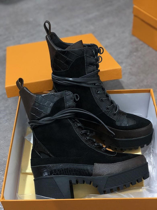 Fashion Leather Thick Heel Luxury Women Boots High Heel Shoes Round Toe High Quality Desert Boots Riding - LiveTrendsX