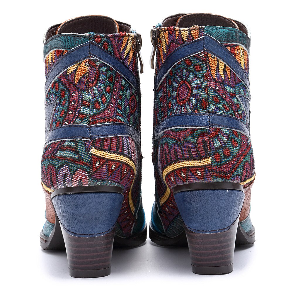 Handmade cow leather stitching jacquard fashion women's boots - LiveTrendsX