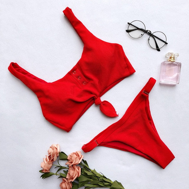 NEW ARRIVAL Secret Button Sexy Solid Bikini Push Up Swimwear Solid Bikini Set Bathing Suits Beach Wear Swimming Suit - LiveTrendsX