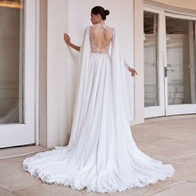 Load image into Gallery viewer, Beading Lace Flowers Chiffon Beach Wedding Dresses With Shawl Elegant Alibaba China Skirt Slit Open Back Sexy Bridal Gowns - LiveTrendsX
