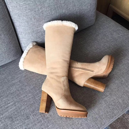 woman ladies water platform high suede leather knee boots long winter snow boots - LiveTrendsX