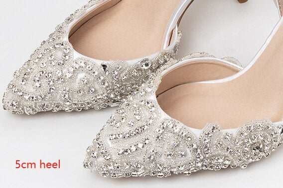 High heels silver and luxury sparkling rhinestone handmade custom wedding shoes 9cm banquet reception party ladies shoes - LiveTrendsX
