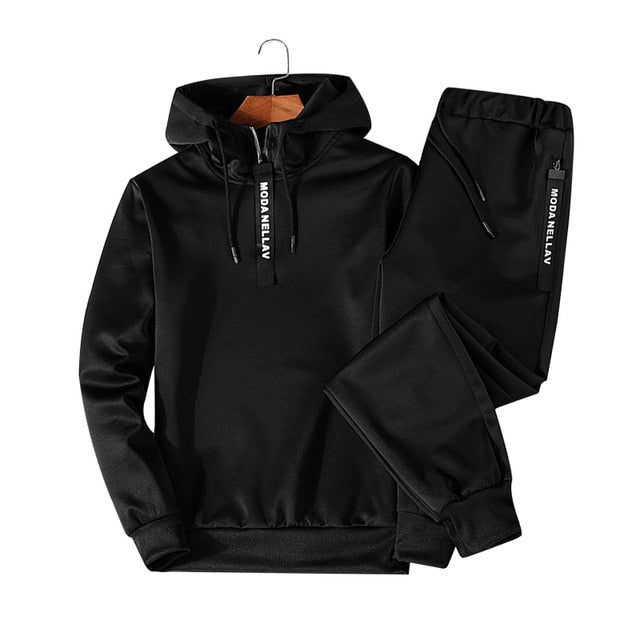 Sets Tracksuit Men Autumn Winter Hooded Sweatshirt Drawstring Outfit Sportswear 2020 Male Suit Pullover Two Piece Set Casual - LiveTrendsX