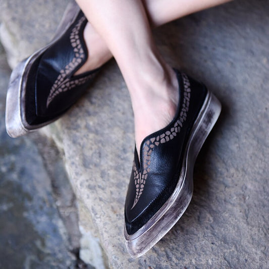Original Retro Flat Sole Comfortable Casual Shoes Pointed Toe Genuine Leather Handmade Women's Shoes Fashionable Flats - LiveTrendsX