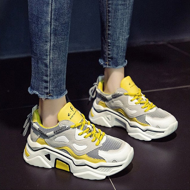 Women Platform Chunky Sneakers 5cm high lace-up Casual Vulcanize Shoes luxury Designer Old Dad female fashion Sneakers - LiveTrendsX