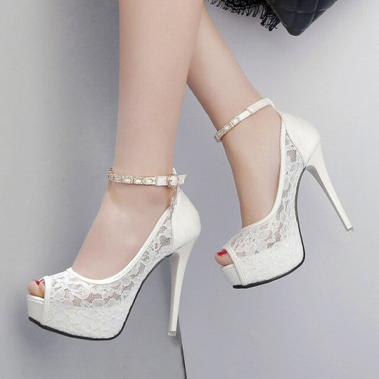 Lace Wedding High Heels Platform Heels Sandals - LiveTrendsX