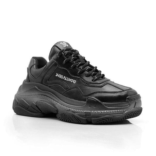 Women Sneakers Shoes Lace-up Urban Waxed Full Grain Leather Atheletic Women Shoes ft.Silver&Black Tones Oversize Outsole - LiveTrendsX