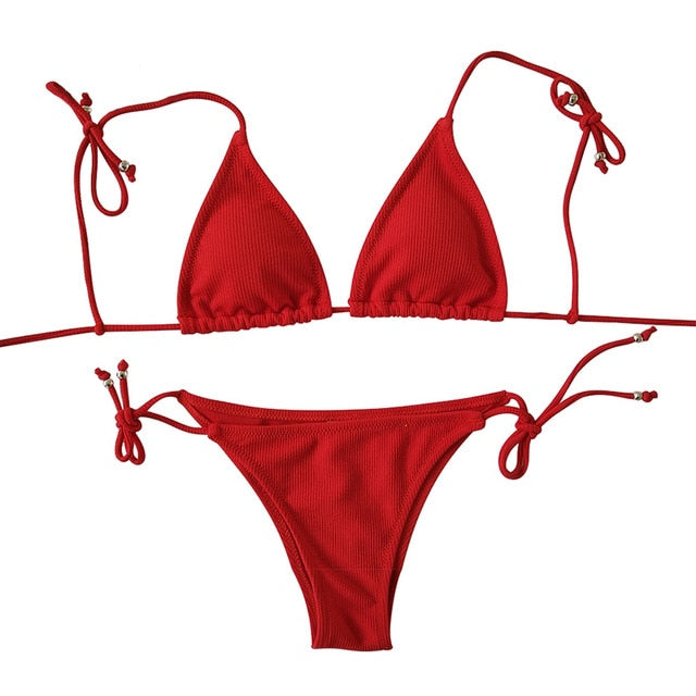 Triangle bikini micro two-piece suit String swimsuit female Sexy red swimwear women 2020 bathing suit Brazilian biquini - LiveTrendsX