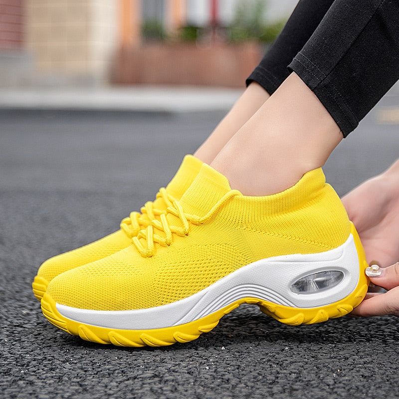 Platform Sneakers Women Flats 2020 Breathable Casual Shoes Flats 6 Colors Wedges Sneakers for Women Mesh Sock Zapatos De Mujer - LiveTrendsX