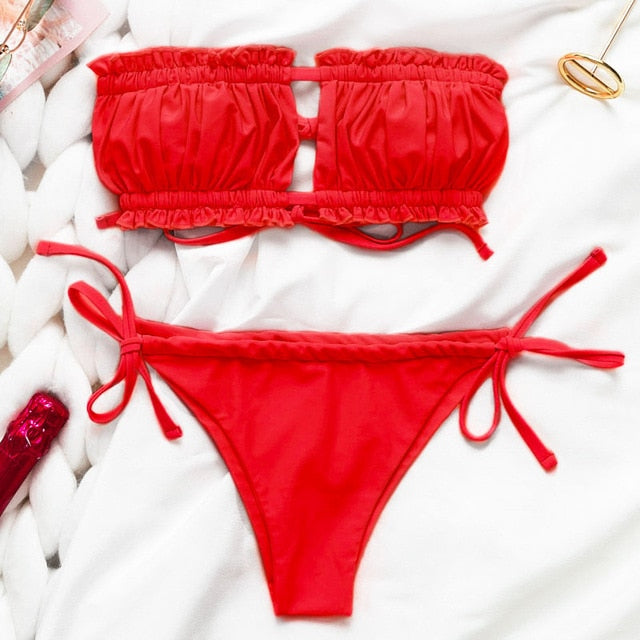 Sexy pink swimwear women bathing suit Bandeau bikinis 2020 mujer Micro swimsuit female Push up two-piece suit summer - LiveTrendsX