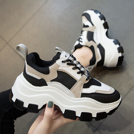 Women Chunky Sneakers Vulcanize Shoes Korean Fashion New Female Black White Platform Thick Sole Running Casual Shoe Woman 7cm - LiveTrendsX