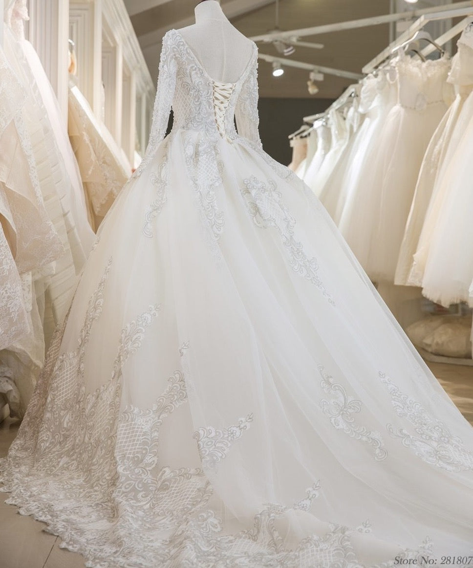 Real Photo Vestidos De Novia Ball Gown Wedding Dress For Bride Long Chapel Train Custom Made Plus Size With Lace Beading - LiveTrendsX