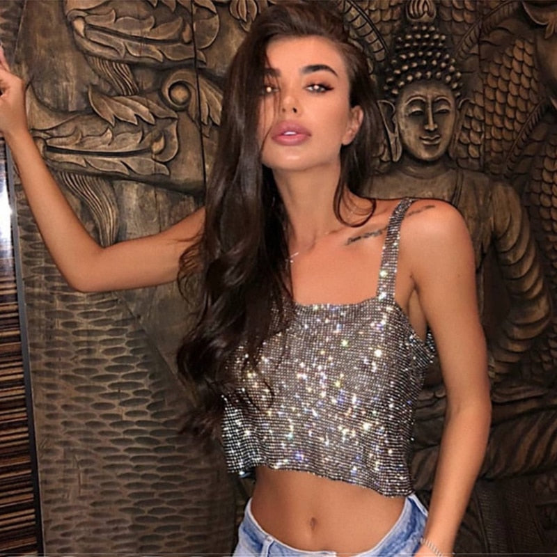 Bling Rhinestones Party Crop Top Fashion - LiveTrendsX