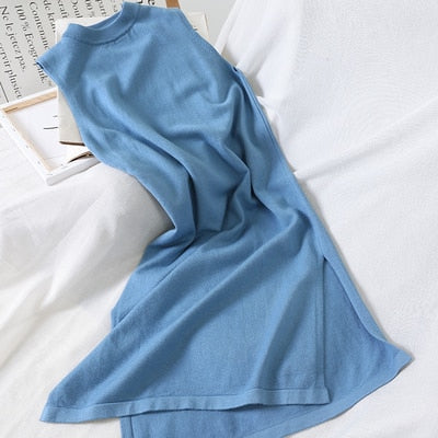 Women Casual Sexy Summer female new solid colour long knitting sleeveless vest dress - LiveTrendsX