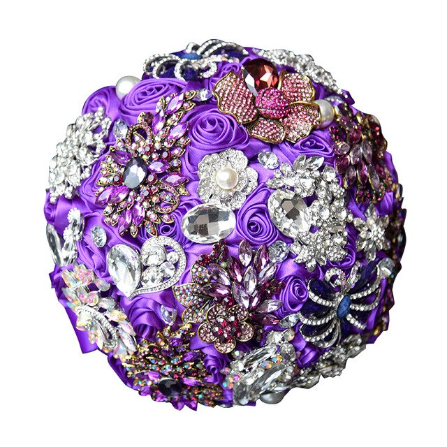 Luxury Crystal Rhinestone Elegant Purple Bridal Holding Flowers Bridesmaid Bouquet Handmade Jewelry Wedding Accessories - LiveTrendsX