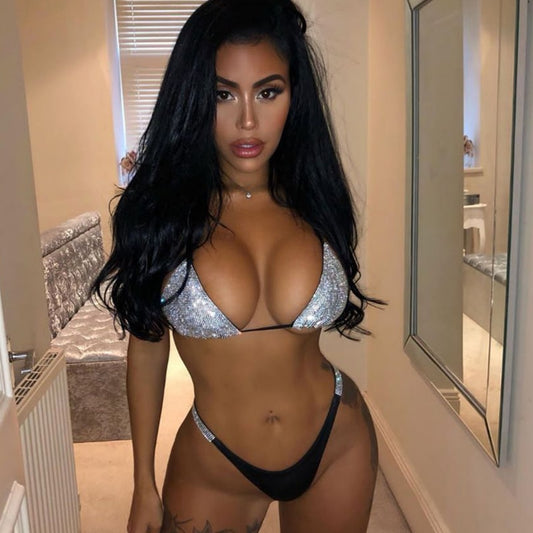 Luxury Bling Rhinestone Bikini Sliver Set 2020 Crystal Diamond Sexy Women Swimsuit Halter Push Up Bandage Swimwear Bikini Set - LiveTrendsX