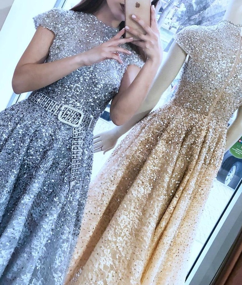 Gold High Neck Luxury Asymmetrical Evening Dresses 2020 Beading Sequined Sleeveless Evening Gowns - LiveTrendsX