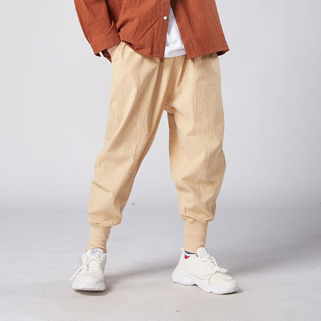 Pantalones Harem japoneses informales de algodón y lino para hombre de la tienda Sincism, pantalones para correr, pantalones holgados chinos - LiveTrendsX