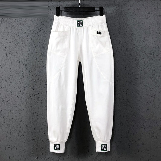 Women Elastic Waist Loose White Jeans