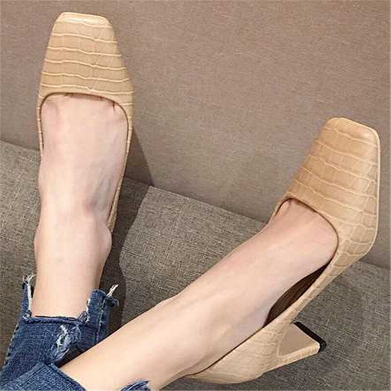new ayemiland woman Fashion Thick heel shallow mouth Square head high-heeled shoes - LiveTrendsX
