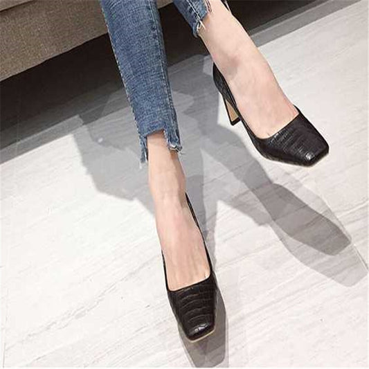 new ayemiland woman Fashion Thick heel shallow mouth Square head high-heeled shoes - LiveTrendsX