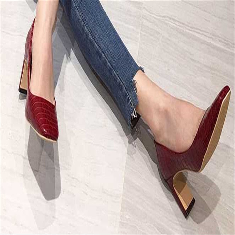 new ayemiland woman Fashion Thick heel shallow mouth Square head high-heeled shoes - LiveTrendsX