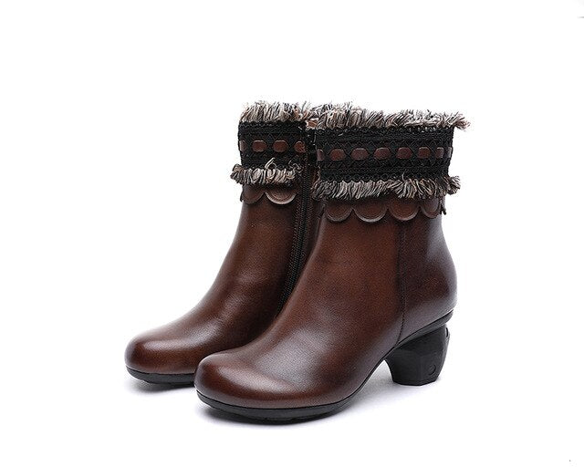 original genuine leather women's boots first layer of leather  autumn and winter new high-heeled mi - LiveTrendsX