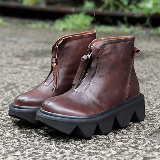 top quality leather women's boots  autumn and winter new thick-bottomed round head boots cowhide Martin boots - LiveTrendsX