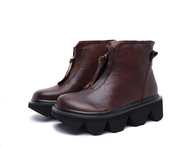 top quality leather women's boots  autumn and winter new thick-bottomed round head boots cowhide Martin boots - LiveTrendsX
