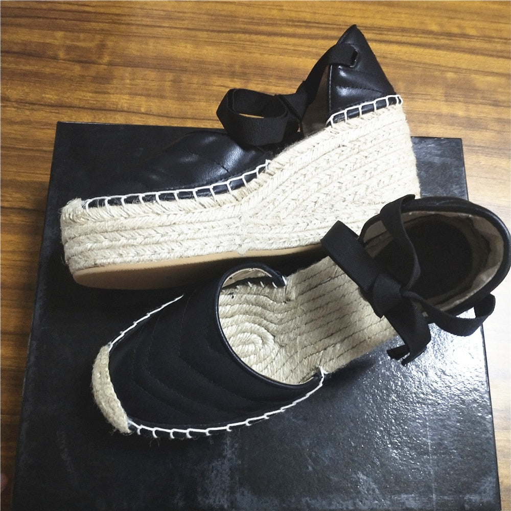 Women's Espadrille Ankle Strap Platform Pumps Fashion Womens Casual Shoes Breathable Flax Hemp Leather Loafers Shoes 35-40 - LiveTrendsX