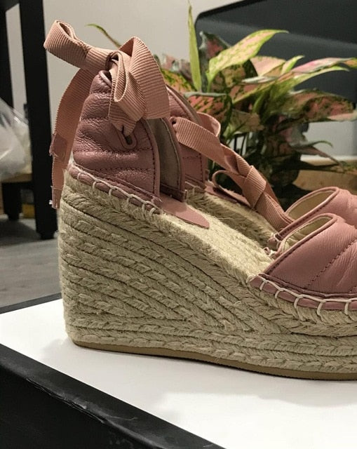 Women's Espadrille Ankle Strap Platform Pumps Fashion Womens Casual Shoes Breathable Flax Hemp Leather Loafers Shoes 35-40 - LiveTrendsX