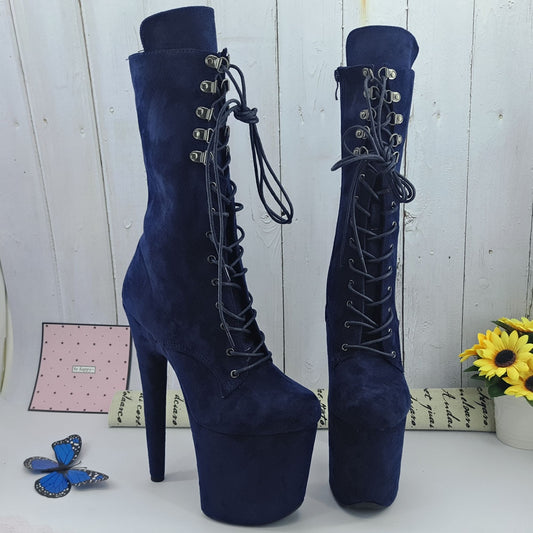 Navy Suede Color 20CM/8Inch Women's Platform party High Heels Pole Dancing boot - LiveTrendsX