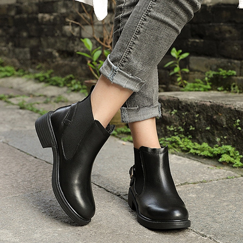 Booties female  autumn and winter new leather women's boots short boots thick bottom comfortable cotton boots - LiveTrendsX