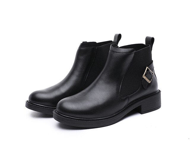 Booties female  autumn and winter new leather women's boots short boots thick bottom comfortable cotton boots - LiveTrendsX