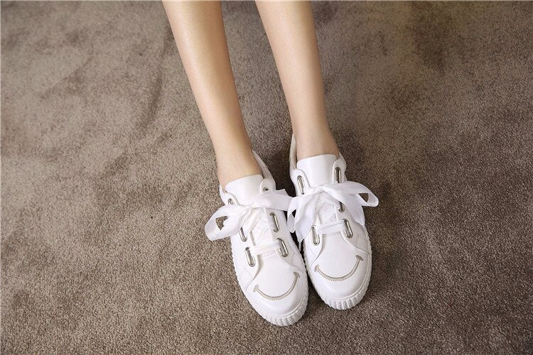 white soft real genuine leather round toe british style shoes women sneaker shoes square shoe holes - LiveTrendsX