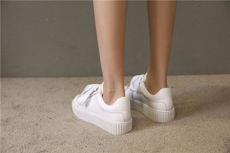 white soft real genuine leather round toe british style shoes women sneaker shoes square shoe holes - LiveTrendsX
