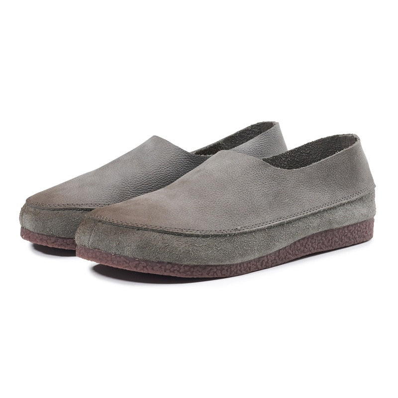Women Leather Flats Slip on Lazy Shoes for Women Spring Loafers Gray Casual Soft Genuine Leather Nubuck Moccasins Women Shoes - LiveTrendsX