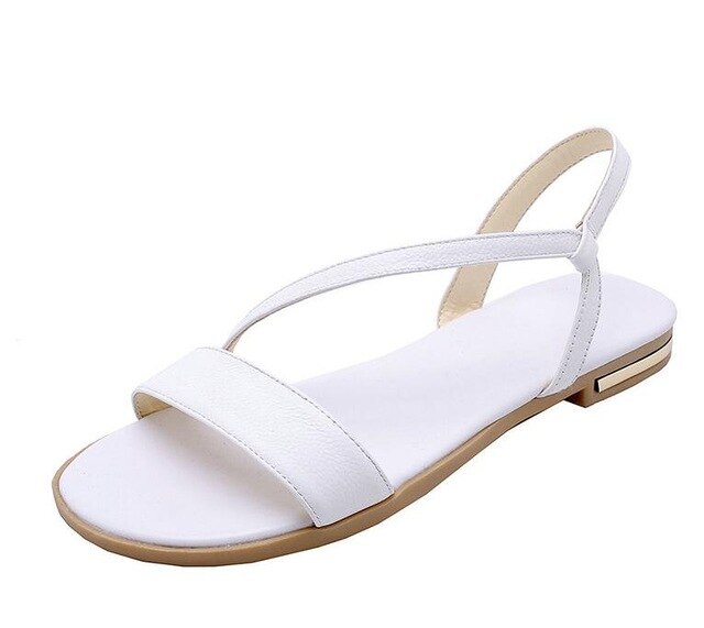Women Sandals Flat Heel Champagne Cow Leather+PU Round Open-toed Soft-soled Anti-skid Shoes Summer - LiveTrendsX