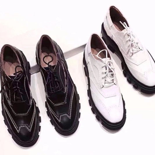 Tenis Feminino Black Leather Patckwork Low Top Women Casual Shoes Lace Up Shallow Platform Zapatos De Mujer Shoes - LiveTrendsX